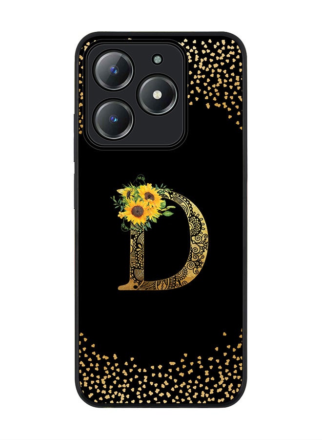 Stylizedd For Realme C63 / Realme C61 4G Case,Slim fit Camera Protection, Shockproof Thin Phone cover  - Custom Floral Monogram - D ( Black ) - Image 1