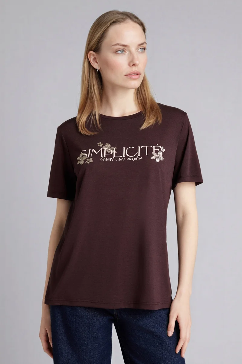 Regular Fit Crew Neck Slogan Print T-Shirt