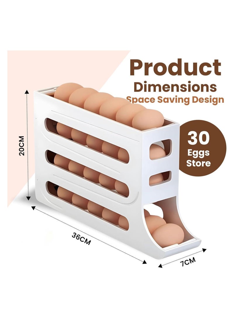 4-Layer Egg Storage Rack, Auto Rolling Fridge Egg Organizer, 30 Eggs Auto Rolling Egg Dispenser, Space-Saving Egg Holder Rack for Refrigerator Kitchen Cabinet (Grey)  - Image 2