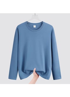 1 x 5 pcs 2024 New Niche180g Solid Color Round Neck Long Sleeve T-Shirt Mens Casual Loose-Fit Base Layer Top Clothing Fog blue