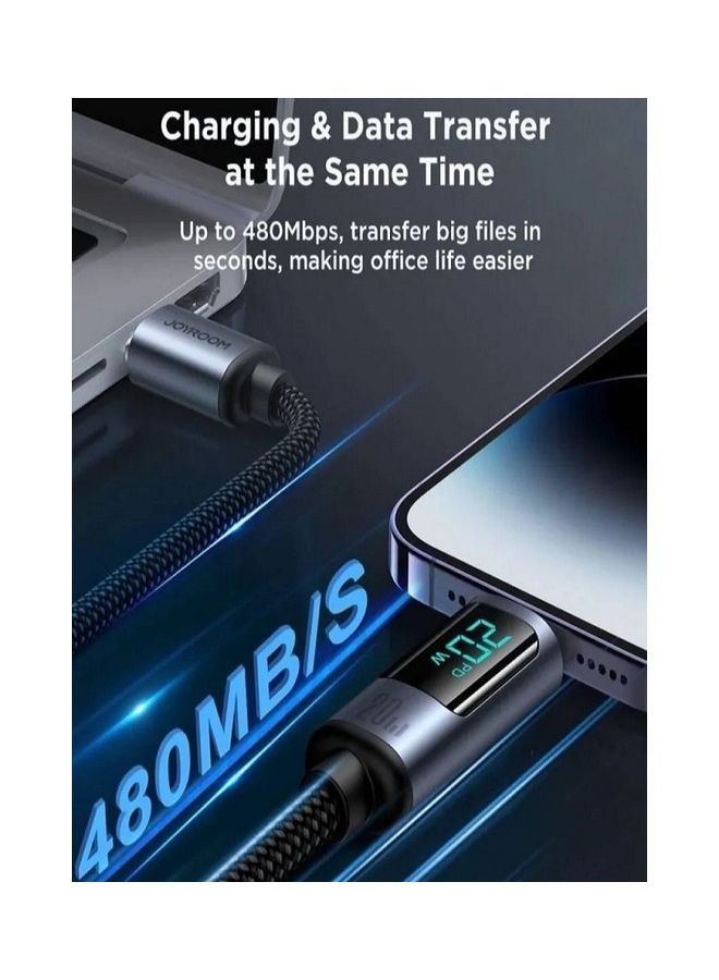 جوي روم كابل PD USB C إلى Lightning للعرض الرقمي مع شحن سريع ونقل بيانات وتوصيل الطاقة لهاتف iPhone 14 13 12 11 Pro Max XR أسود أسود - Image 2