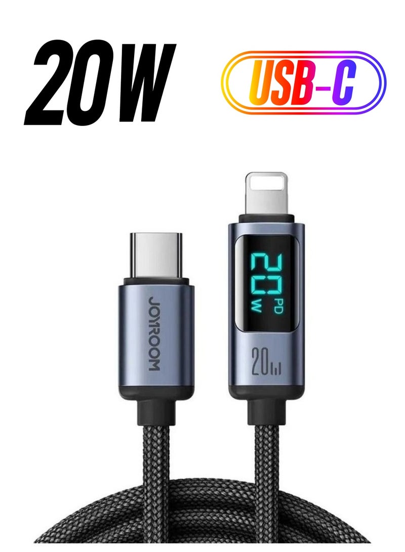 جوي روم كابل PD USB C إلى Lightning للعرض الرقمي مع شحن سريع ونقل بيانات وتوصيل الطاقة لهاتف iPhone 14 13 12 11 Pro Max XR أسود أسود - Image 1