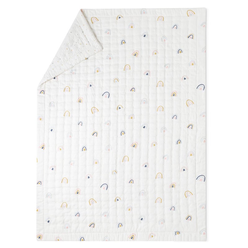 MakeMake Organics Organic Baby Blanket GOTS Certified Organic Comforter Cotton Infill Tufted - Reversible Ultra Soft Breathable (30"x40", Dotty + Rainbow) - Image 4