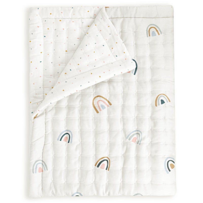 MakeMake Organics Organic Baby Blanket GOTS Certified Organic Comforter Cotton Infill Tufted - Reversible Ultra Soft Breathable (30"x40", Dotty + Rainbow) - Image 1