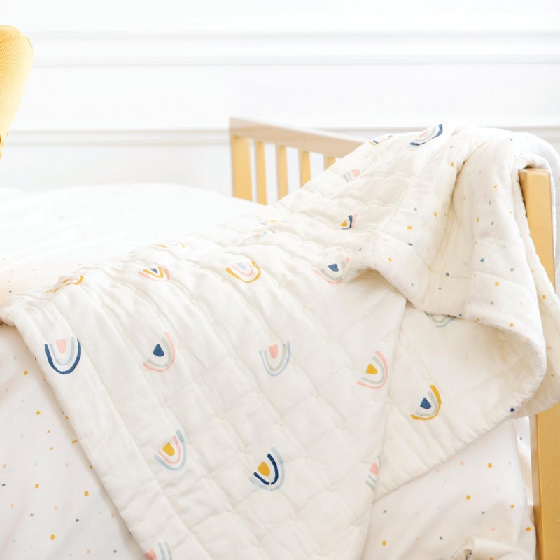 MakeMake Organics Organic Baby Blanket GOTS Certified Organic Comforter Cotton Infill Tufted - Reversible Ultra Soft Breathable (30"x40", Dotty + Rainbow) - Image 3