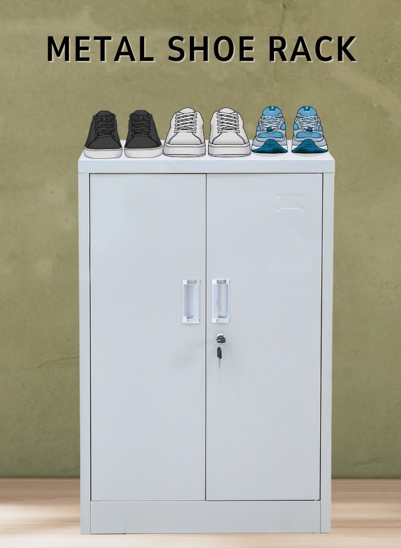 AFT Arfan Metal Shoe Rack with Doors Stylish And Durable Storage Solution, Sleek Metal Shoe Rack with Enclosed Doors, Space-Saving Organizer, Multi-Functional Metal Shoe Rack with Doors, Modern And Elegant Storage Solution - Grey - Image 2