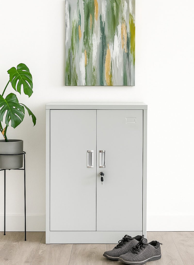 AFT Arfan Metal Shoe Rack with Doors Stylish And Durable Storage Solution, Sleek Metal Shoe Rack with Enclosed Doors, Space-Saving Organizer, Multi-Functional Metal Shoe Rack with Doors, Modern And Elegant Storage Solution - Grey - Image 1