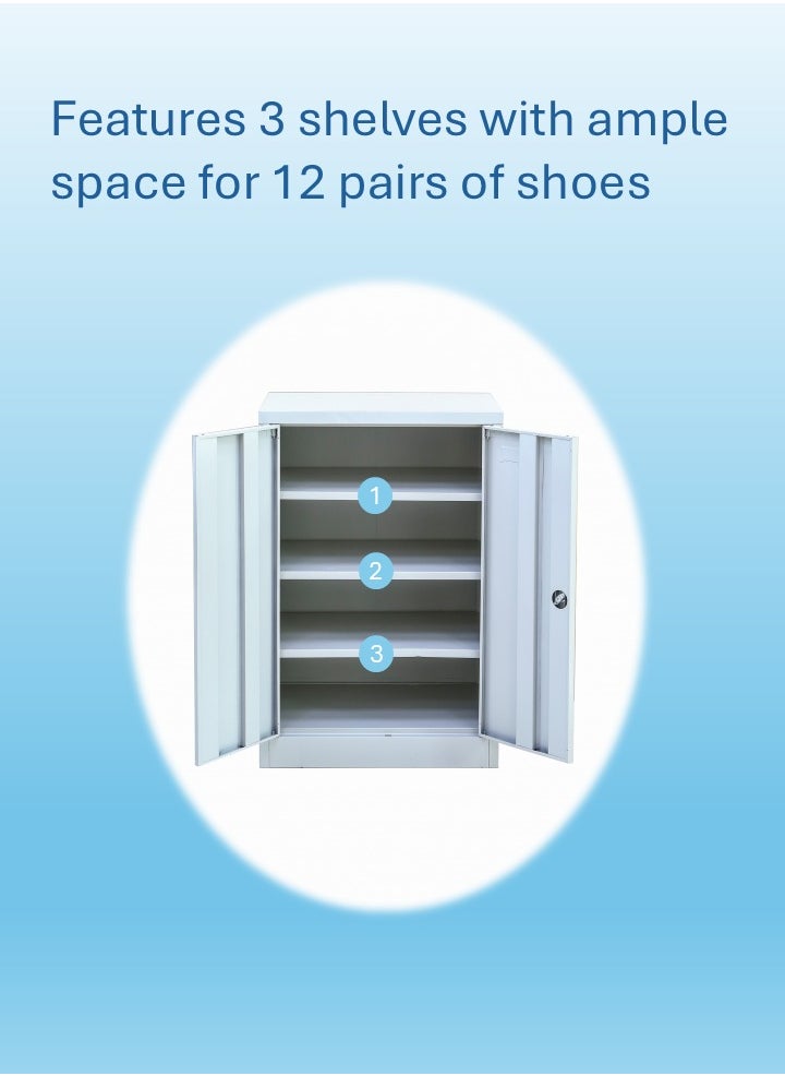 AFT - Arfan Metal Shoe Rack with Doors Stylish And Durable Storage Solution, Sleek Metal Shoe Rack with Enclosed Doors, Space-Saving Organizer, Multi-Functional Metal Shoe Rack with Doors, Modern And Elegant Storage Solution - Grey - Image 1