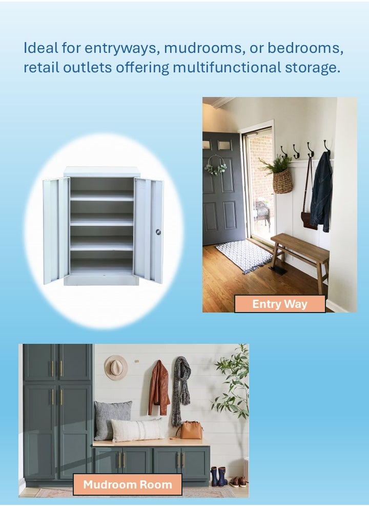AFT - Arfan Metal Shoe Rack with Doors Stylish And Durable Storage Solution, Sleek Metal Shoe Rack with Enclosed Doors, Space-Saving Organizer, Multi-Functional Metal Shoe Rack with Doors, Modern And Elegant Storage Solution - Grey - Image 1