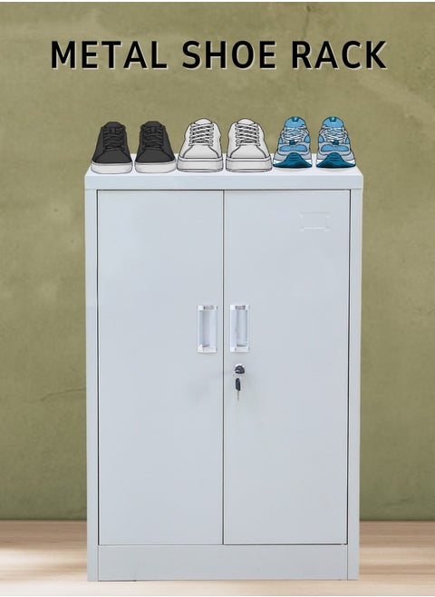 Arfan Metal Shoe Rack with Doors Stylish And Durable Storage Solution, Sleek Metal Shoe Rack with Enclosed Doors, Space-Saving Organizer, Multi-Functional Metal Shoe Rack with Doors, Modern And Elegant Storage Solution - Grey