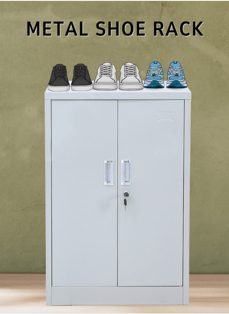 AFT - Arfan Metal Shoe Rack with Doors Stylish And Durable Storage Solution, Sleek Metal Shoe Rack with Enclosed Doors, Space-Saving Organizer, Multi-Functional Metal Shoe Rack with Doors, Modern And Elegant Storage Solution - Grey - Image 1