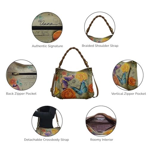 Anna by Anuschka Women's Leather Medium Slim Shoulder Bag, Hand Painted Original Artwork, Floral Paradise Tan - Image 5