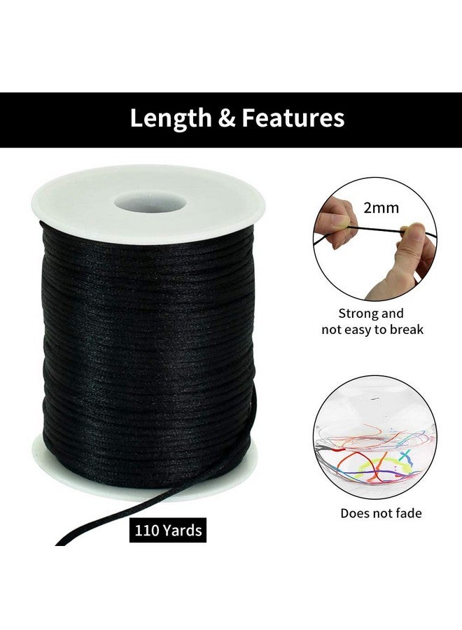 TONIFUL 2Mm X 110 Yards Black Nylon Cord Satin String For Bracelet Jewelry Making Rattail Macrame Waxed Trim Cord Necklace Bulk Beading Thread Kumihimo Chinese Knot Craft - Image 2
