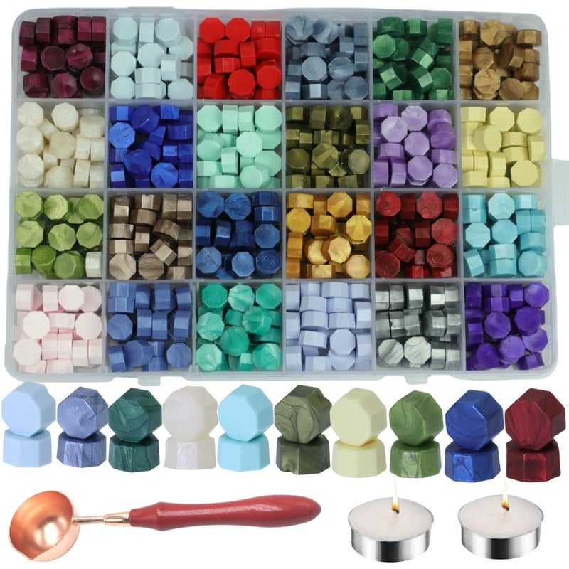 Atopbb 600 Pcs Assorted Color Sealing Wax Beads Bulk - 24 Colors Wax Seal Pellets Kit for Stamp Seals, Wedding Invitations, Envelope Sealing, DIY Crafts - Multicolor Pellets for Gift Ideas (B, 24) - Image 1