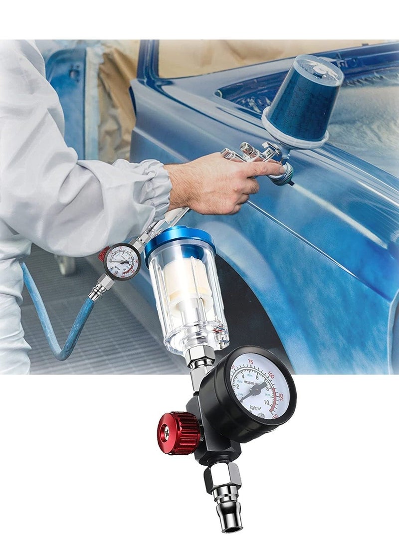 كابتن تيك Spray Gun Painting Sprayer Oil Water Separator 1/4 Inch Pressure Gauge and Water Trap Filter Pressure Regulator Air Compressor Regulator for Air Spray Paint Gun Air Pressure Cleaner - Image 1