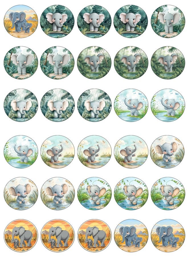 NATURAL BEHAVIOUR 30 x Edible Cupcake Toppers – Elephant Animal Themed Collection of Edible Cake Decorations | Uncut Edible on Wafer Sheet - Image 1