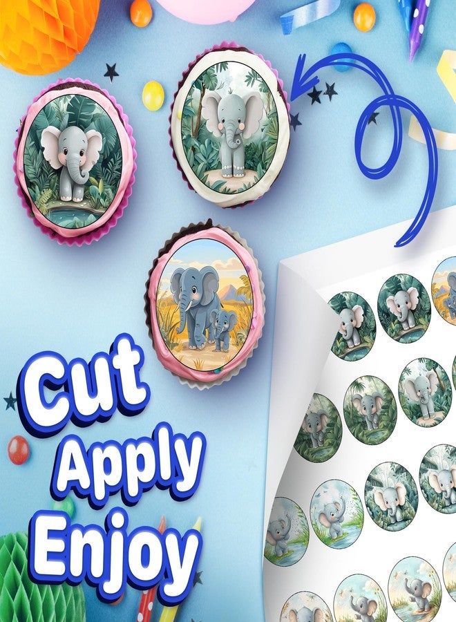 NATURAL BEHAVIOUR 30 x Edible Cupcake Toppers – Elephant Animal Themed Collection of Edible Cake Decorations | Uncut Edible on Wafer Sheet - Image 2