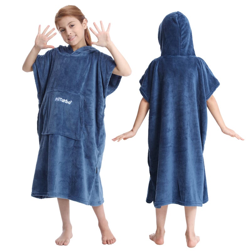 Hiturbo Hiturbo Kids Towel Changing Robe Soft Plush Bath Towels  Warm Coral Fleece Hoodie  Swim Surf Poncho for 512 Years Navy 