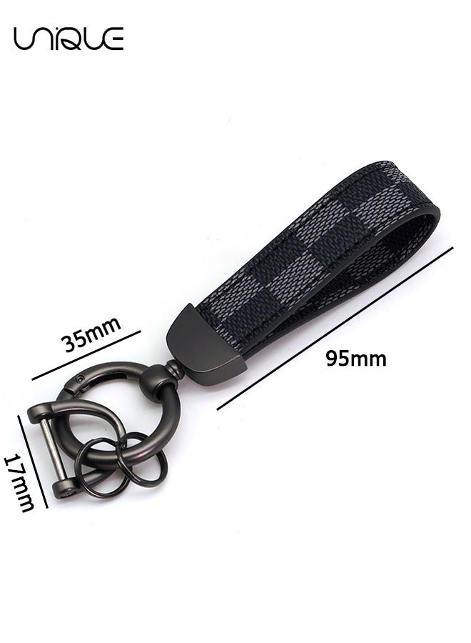 Unique Car PU Leather Metal Keychain - Plaid Leather Zinc Alloy Ring 360° Rotating - Car Universal Wrist Band - Key School Bag Car Decoration Pendant - Black/Send a Screwdriver - Image 2