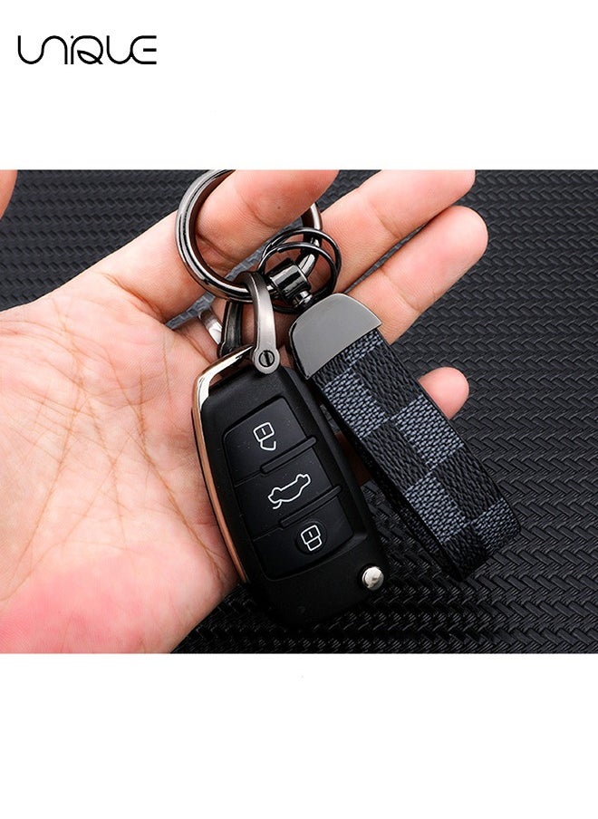 Car PU Leather Metal Keychain - Plaid Leather Zinc Alloy Ring 360° Rotating - Car Universal Wrist Band - Key School Bag Car Decoration Pendant - Black/Send a Screwdriver - pzsku/Z8BB87BF9A97D364241E2Z/45/_/1700206031/16b2eece-d717-4632-aaad-e785d6b76a2d