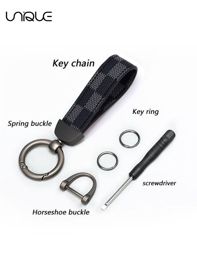 Car PU Leather Metal Keychain - Plaid Leather Zinc Alloy Ring 360° Rotating - Car Universal Wrist Band - Key School Bag Car Decoration Pendant - Black/Send a Screwdriver - pzsku/Z8BB87BF9A97D364241E2Z/45/_/1700206032/34071aa8-e90b-49f1-a7c8-6b5c559eb0c8