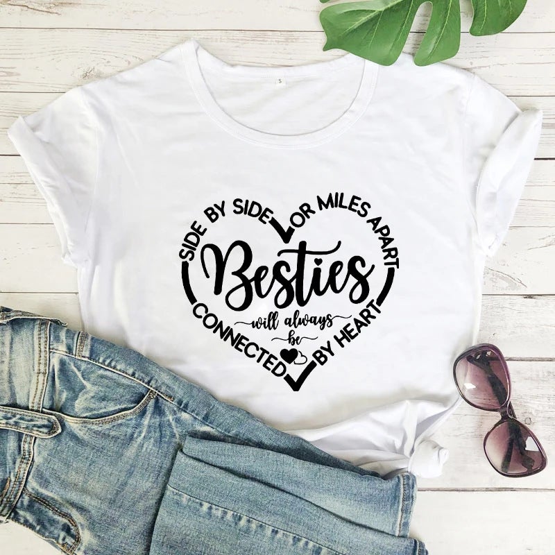 Besties Love Printing Round Neck Summer Casual T-Shirt - Image 1
