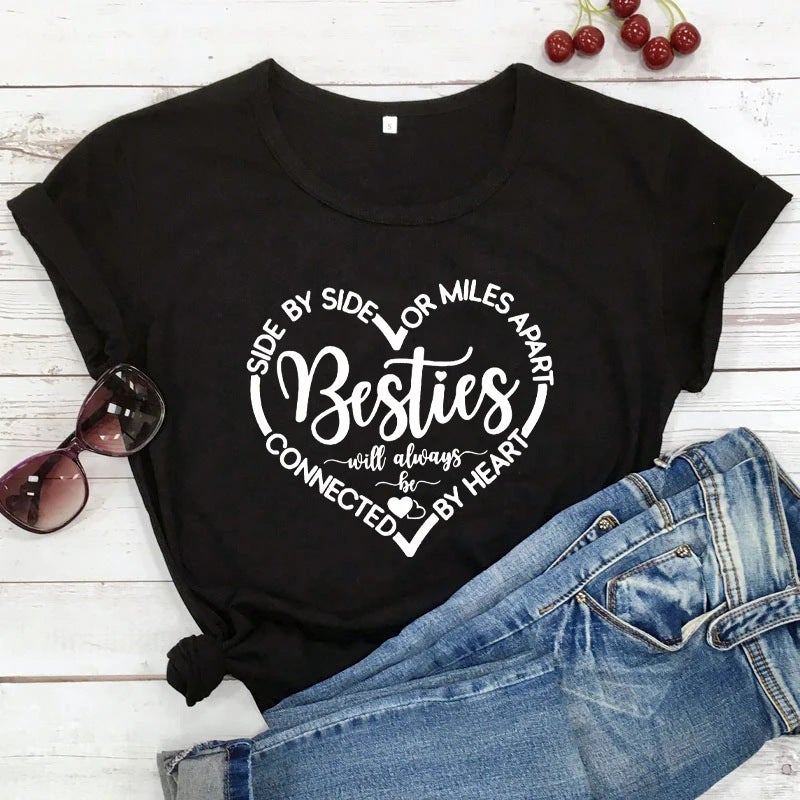 Besties Love Printing Round Neck Summer Casual T-Shirt - Image 3