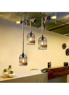 SP SUPER POWER Retro 5-Light Farmhouse Hemp Rope Chandelier Rustic Pendant Lighting Industrial Black Metal Hanging Lamp Vintage Ceiling Light Fixture for Living Room Dining Room Bedroom Kitchen Island  - Image 5