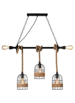 SP SUPER POWER Retro 5-Light Farmhouse Hemp Rope Chandelier Rustic Pendant Lighting Industrial Black Metal Hanging Lamp Vintage Ceiling Light Fixture for Living Room Dining Room Bedroom Kitchen Island  - Image 1