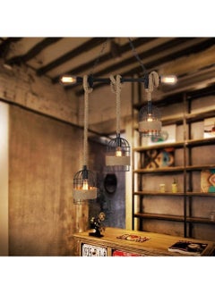 SP SUPER POWER Retro 5-Light Farmhouse Hemp Rope Chandelier Rustic Pendant Lighting Industrial Black Metal Hanging Lamp Vintage Ceiling Light Fixture for Living Room Dining Room Bedroom Kitchen Island  - Image 4