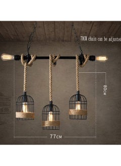 SP SUPER POWER Retro 5-Light Farmhouse Hemp Rope Chandelier Rustic Pendant Lighting Industrial Black Metal Hanging Lamp Vintage Ceiling Light Fixture for Living Room Dining Room Bedroom Kitchen Island  - Image 2