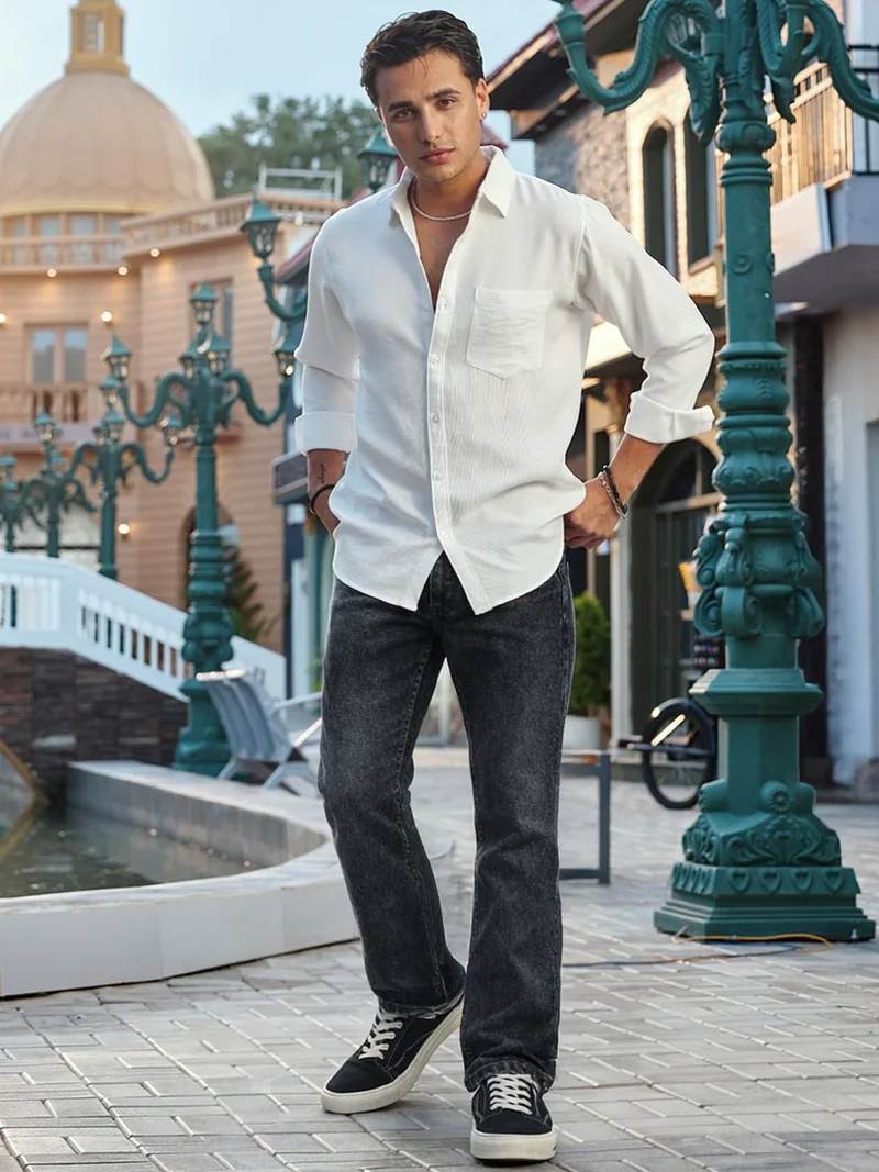 Urbano Fashion Men's Dark Grey Washed Bootcut Jeans Stretchable