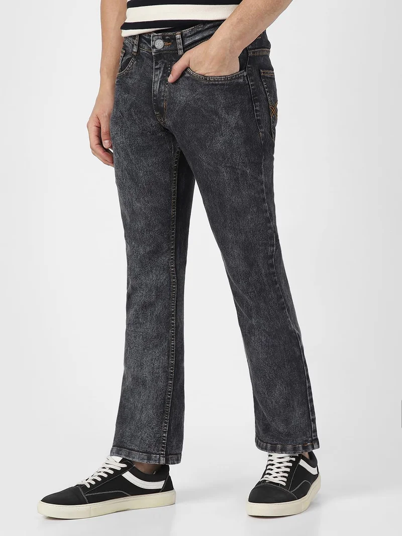 Urbano Fashion  Urbano Fashion Men's Dark Grey Washed Bootcut Jeans Stretchable  | Best Price UAE