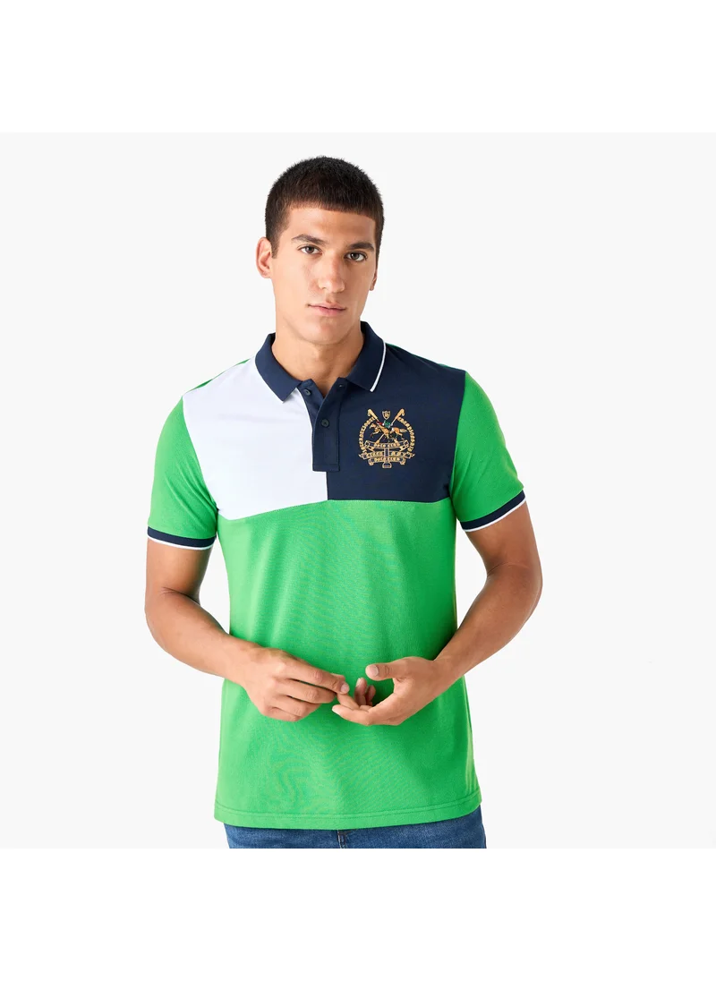 فاف Colourblock Polo T-shirt with Embroidered Detail and Short Sleeves