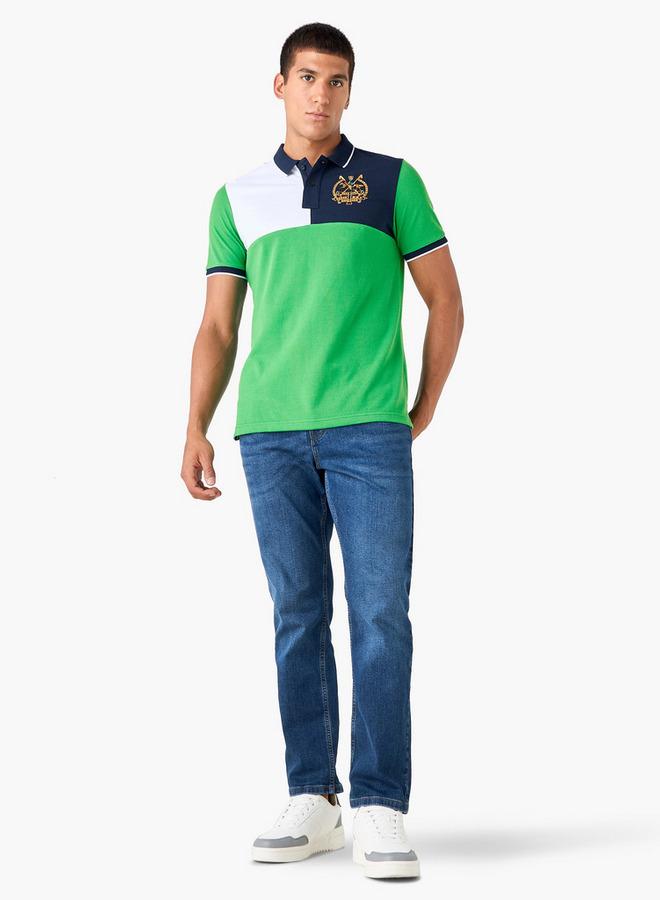 Splash FAV Colourblock Polo T-shirt with Embroidered Detail and Short Sleeves - Image 2