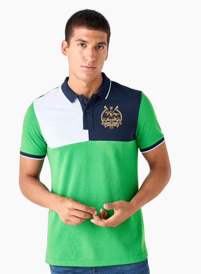 Splash FAV Colourblock Polo T-shirt with Embroidered Detail and Short Sleeves - Image 1