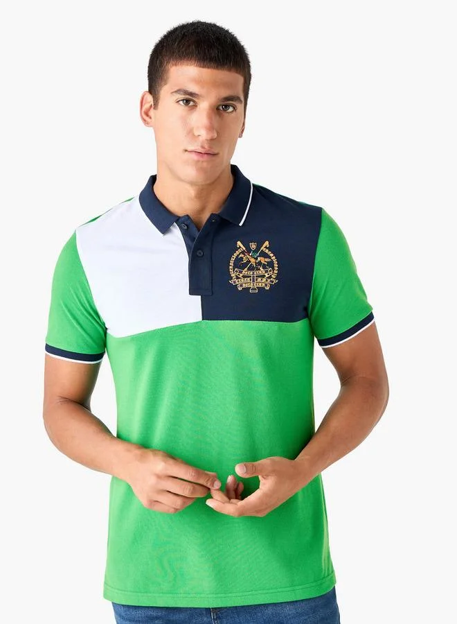 Splash FAV Colourblock Polo T-shirt with Embroidered Detail and Short Sleeves