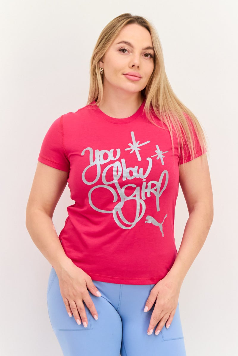 PUMA Women Sportswear Fit Short Sleeves Training Top, Dark Pink - Image 1