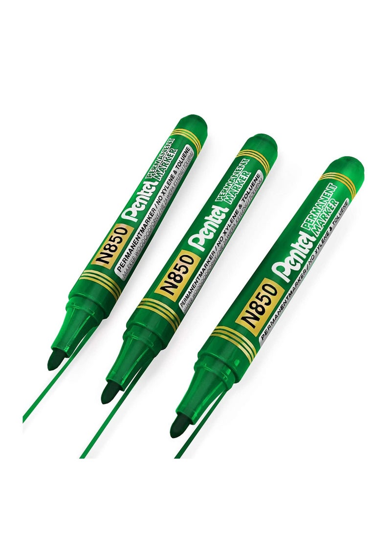 Pentel 3-Piece Permanent Marker Bullet Tip Green Ink - Image 1