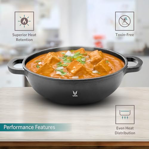 VAYA HauteChef Cast Iron Kadai, 24 cm, Pre-Seasoned & Naturally Non-Stick, 100% Pure & Toxin-Free, Deep Design for Frying & Curries, Induction Base, Rust-Resistant, Ergonomic Handles - Image 3