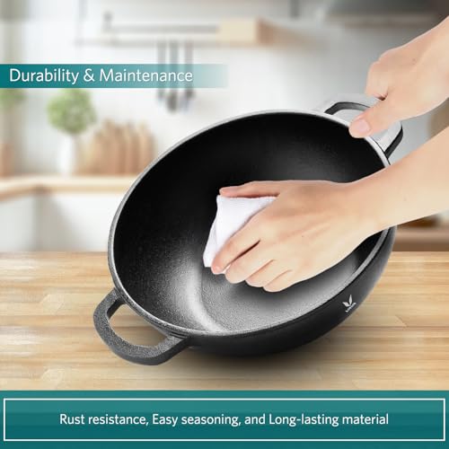 VAYA HauteChef Cast Iron Kadai, 24 cm, Pre-Seasoned & Naturally Non-Stick, 100% Pure & Toxin-Free, Deep Design for Frying & Curries, Induction Base, Rust-Resistant, Ergonomic Handles - Image 4