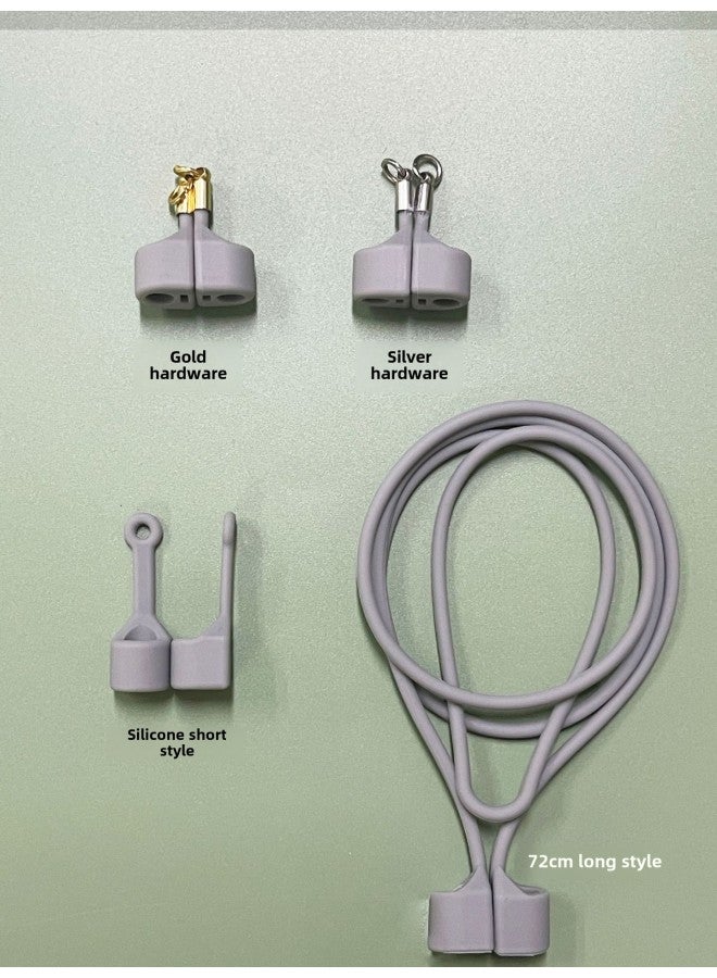 For Apple AirPods234 Generation Huawei Xiaomi Air2Spro2 Magnetic Headset Anti-lost Rope Silicone Lanyard-Color:7c Gray-Applicable Models:Airpods 18k Gold Hardware Short Silicone Lanyard (price Of 1 Pair) - Image 1