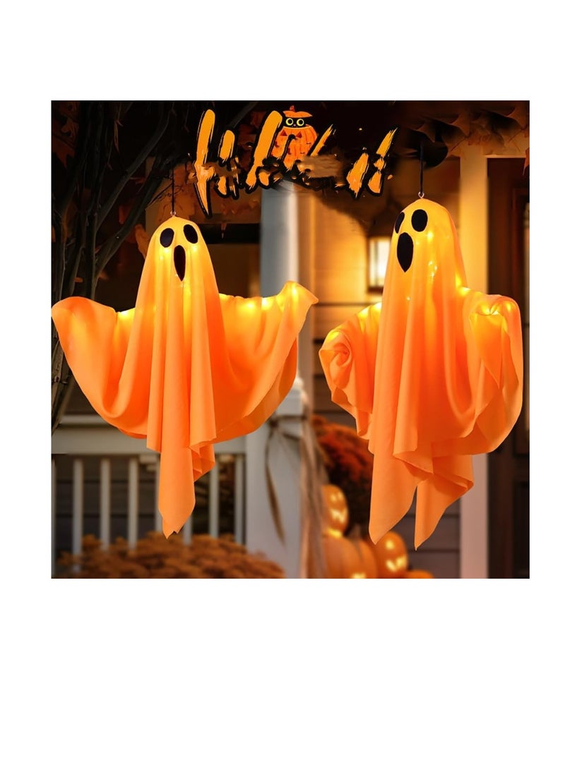 CityRiya-Long Halloween Lights, 2 Pack Battery Operated Hanging Ghost Face Scream Lights for Halloween Decoration, Scary Decorations Lights for Indoor Outdoor Halloween Party Supplies (Orange) - Image 1