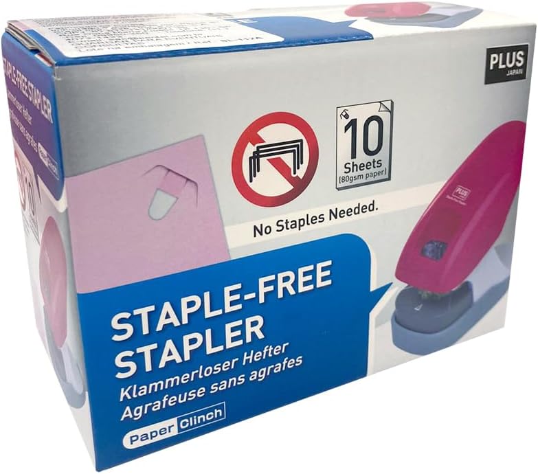 Plus Japan, Staple-Free Stapler Desktop Model Pink, 10 sheet capacity, 1 piece pack (1 x 1 Stapler) Daily repeated use trusted quality - Image 5