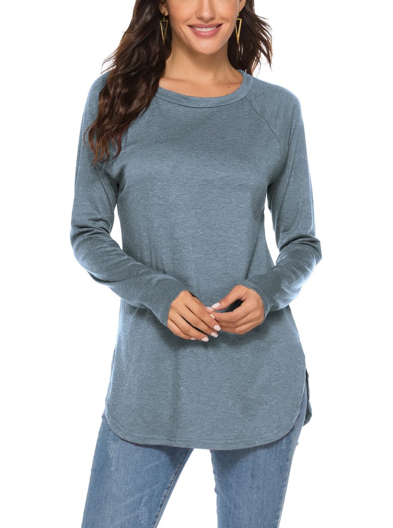 Newchoice Womens Tops Dressy Casual Long Sleeve Loose Fitting Tunics Longline Shirt (S,Blue Gray) - Image 1