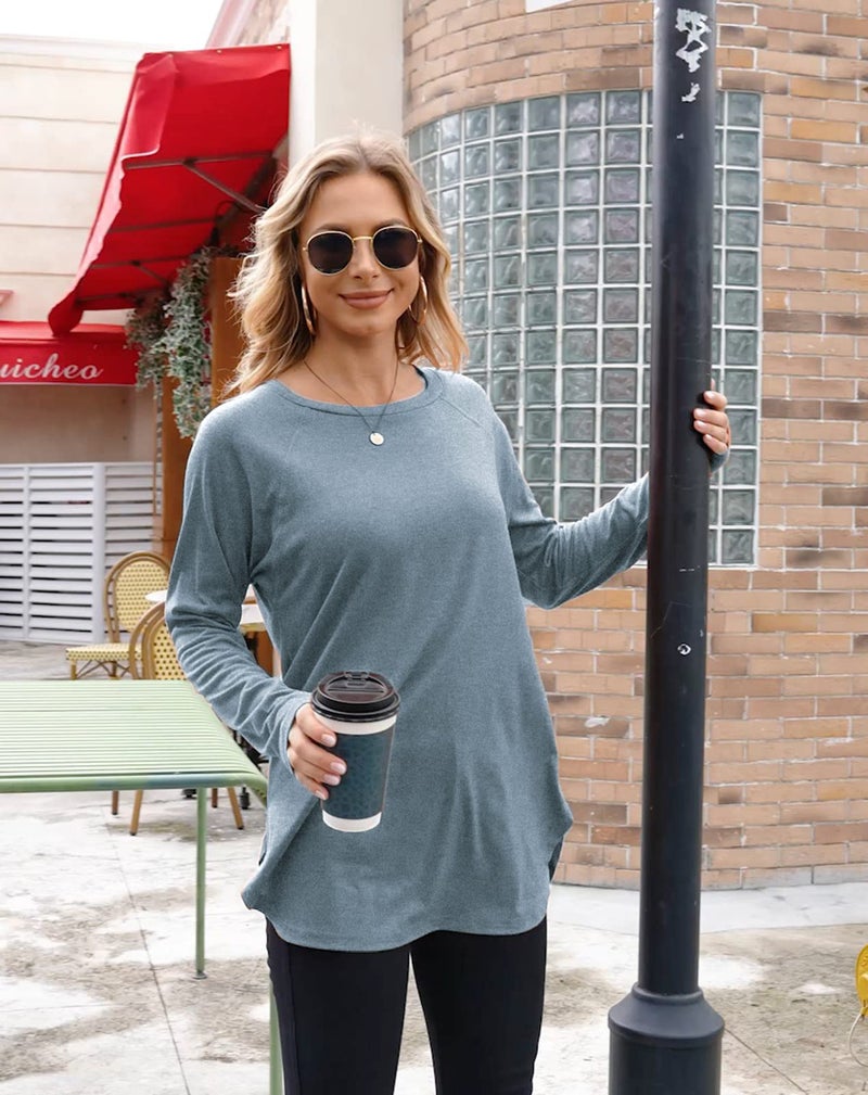 Newchoice Womens Tops Dressy Casual Long Sleeve Loose Fitting Tunics Longline Shirt (S,Blue Gray) - Image 4