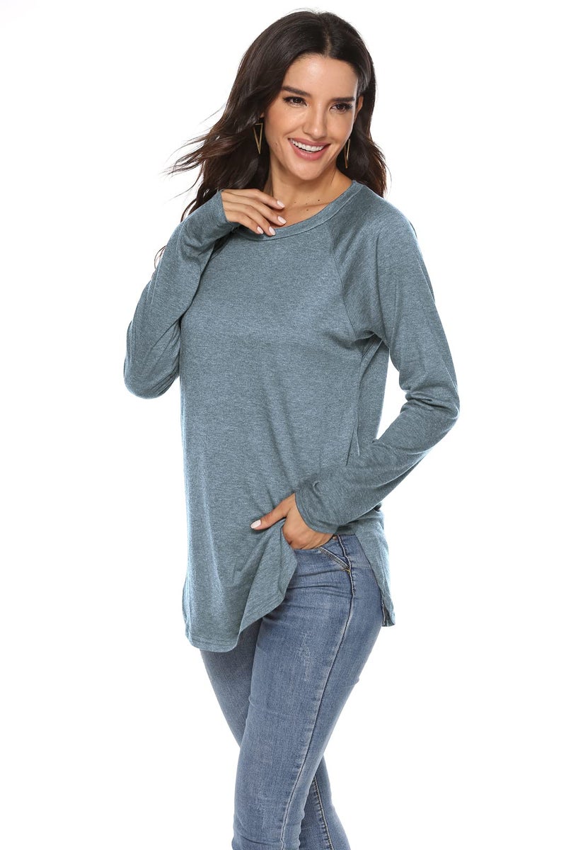 Newchoice Womens Tops Dressy Casual Long Sleeve Loose Fitting Tunics Longline Shirt (S,Blue Gray) - Image 2
