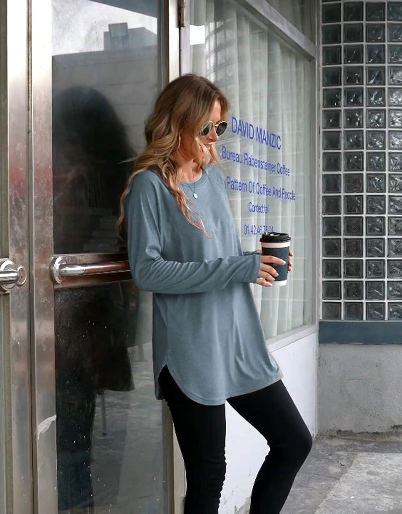 Newchoice Womens Tops Dressy Casual Long Sleeve Loose Fitting Tunics Longline Shirt (S,Blue Gray) - Image 3