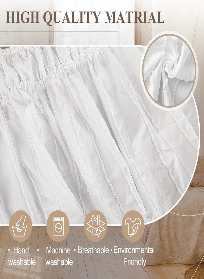 Mindsoft King Size Bed Skirt 15 Inch Drop Boho Wrap Around Bed Skirt White Adjustable Elastic Dust Ruffle with Tufted Dot for Home Hotel Decor - Image 3
