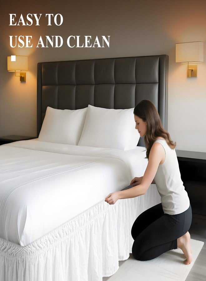 Mindsoft King Size Bed Skirt 15 Inch Drop Boho Wrap Around Bed Skirt White Adjustable Elastic Dust Ruffle with Tufted Dot for Home Hotel Decor - Image 5